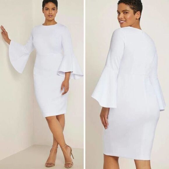 NEW Eloquii white Flare Sleeve Scuba Dress, 20 - Picture 2 of 15